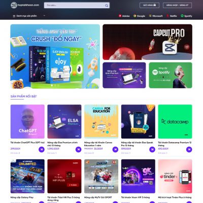 Mẫu website bán tài khoản, phần mềm, key bản quyền 01