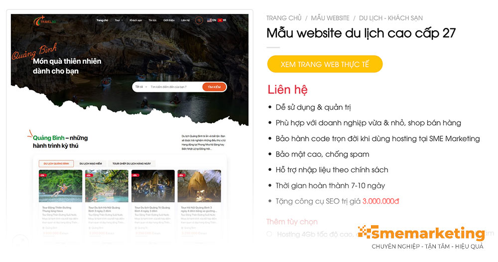 Các mẫu website tại SME Marketing đều có thông tin đầy đủ, chi tiết cho khách hàng