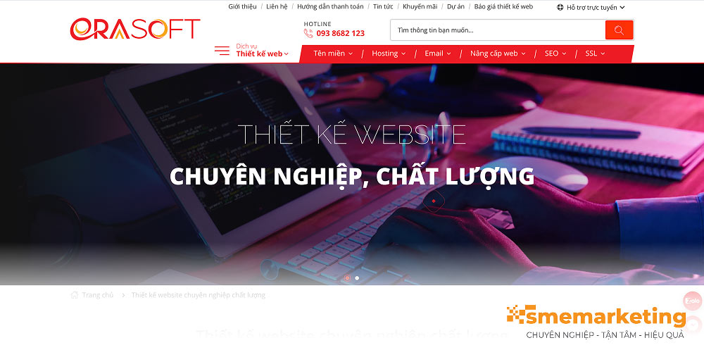 Giao diện website của công ty ERASOFT