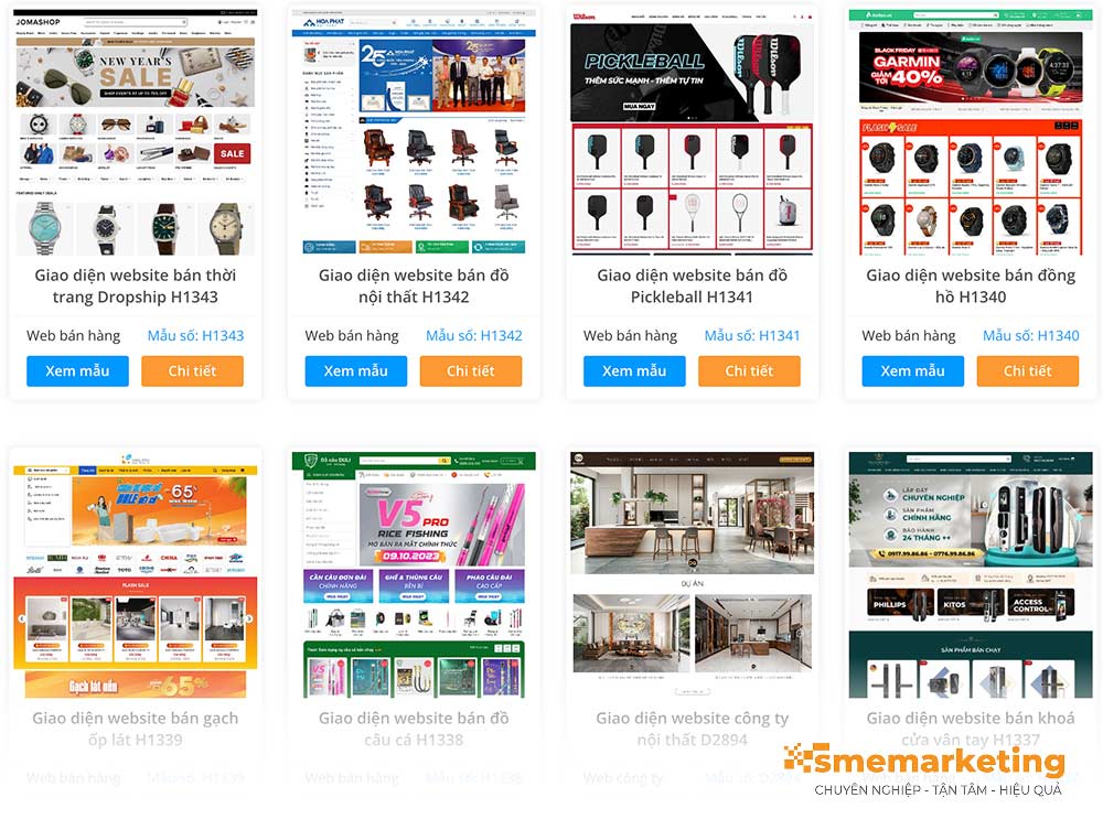 Kho giao diện website của công ty thiết kế website quận 12 CVM