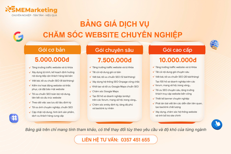 Báo giá dịch vụ chăm sóc website tại SME Marketing Báo giá dịch vụ chăm sóc website tại SME Marketing