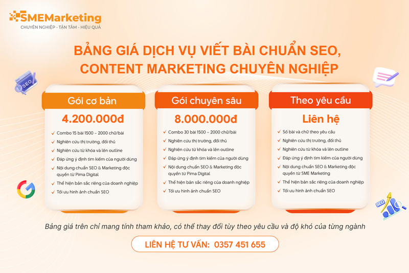 Báo giá dịch vụ viết bài chuẩn SEO, Content Marketing tại SME Marketing