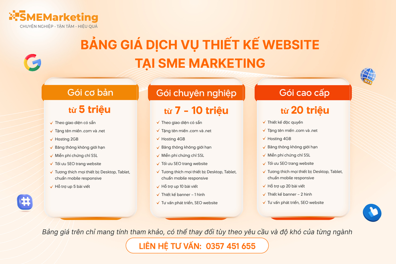 Báo giá dịch vụ thiết kế website tại SME Marketing